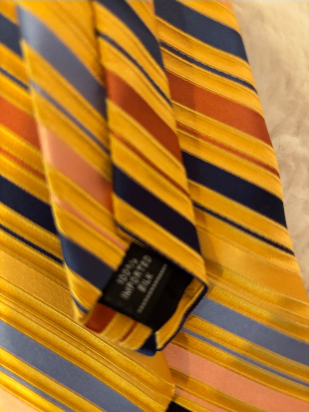 City of London Striped Yellow Silk Tie with Multi Colored Stripesq - Picture 3 of 3